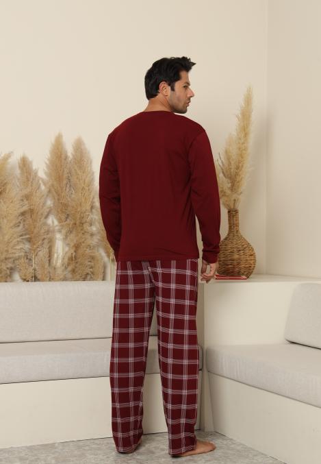 Pijama Barbati ,Maneca si Pantaloni Lungi,Culoare Rosu cu Alb,Engros